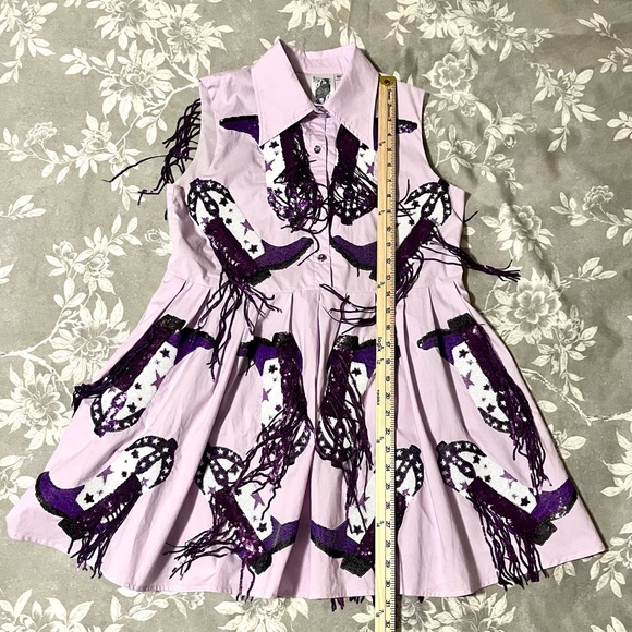 Queen of Sparkles Dress Purple Sequin Cowboy Boot Fringe XS Mini Fairy Pockets - Picture 11 of 15